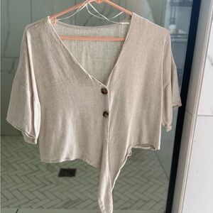 Elegant Beige Button-Down Women's Top